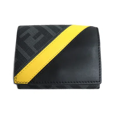 Pre-owned Fendi Black Yellow Pvc Leather Wallet (tri-fold) () In Multi
