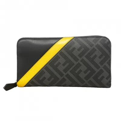 Pre-owned Fendi Black Yellow Pvc Long Wallet (bi-fold) () In Black, Yellow