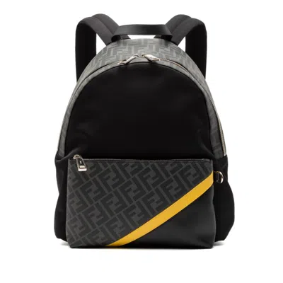 Pre-owned Fendi Black Yellow Pvc Nylon Leather Backpack () In Multi