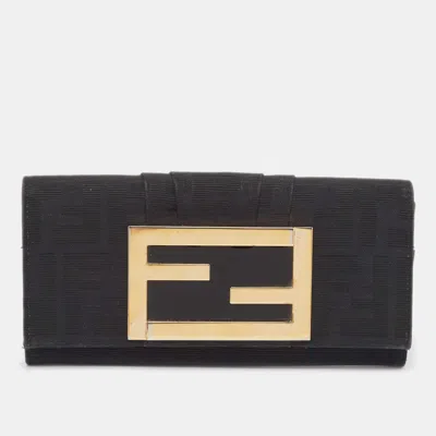 Pre-owned Fendi Black Zucca Canvas And Patent Leather Mia Continental Wallet