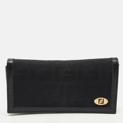 Pre-owned Fendi Black Zucca Canvas Flap Continental Wallet