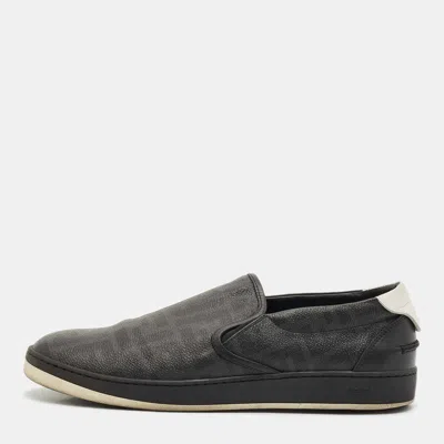 Pre-owned Fendi Black Zucca Coated Canvas And Leather Slip On Sneakers Size 42