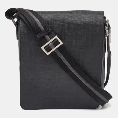 Pre-owned Fendi Black Zucca Coated Canvas Flap Messenger Bag
