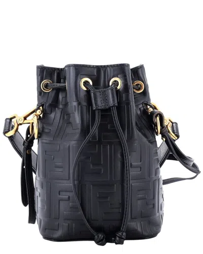 Pre-owned Fendi Black Zucca Embossed Leather Mon Tresor Bucket Bag Mini (authentic Pre-loved)