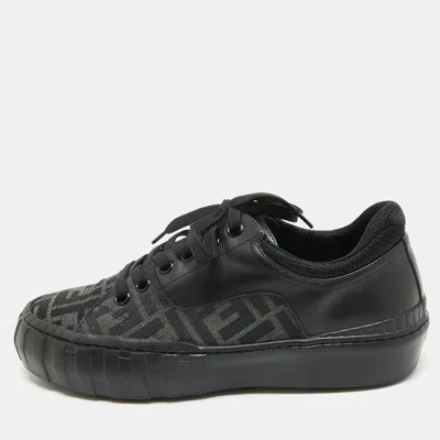Pre-owned Fendi Black Zucca Fabric And Leather Low Top Sneakers Size 40