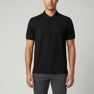 Pre-owned Fendi Black Zucca Flocked Pattern Jersey Polo T-shirt Xl