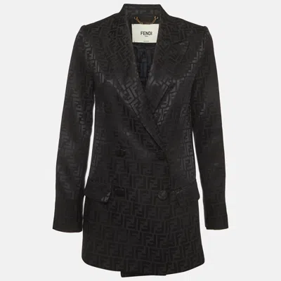 Pre-owned Fendi Black Zucca Pattern Jacquard Double Breasted Blazer S