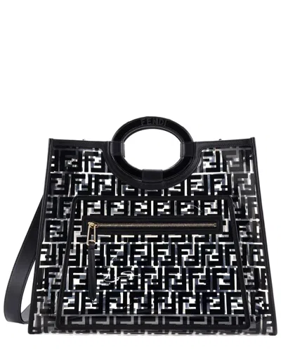 Pre-owned Fendi Black Zucca Pu Runaway Shopper Tote Medium (authentic Pre-loved)
