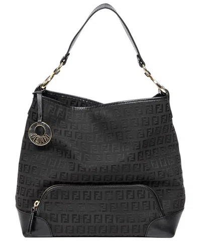 Fendi Black Zucchino Canvas Front Pocket Hobo (authentic Pre-loved)
