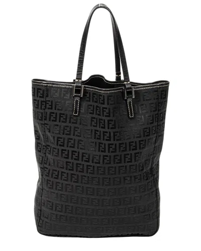 Pre-owned Fendi Black Zucchino Canvas Vertical Shopping Tote (authentic Pre-loved)