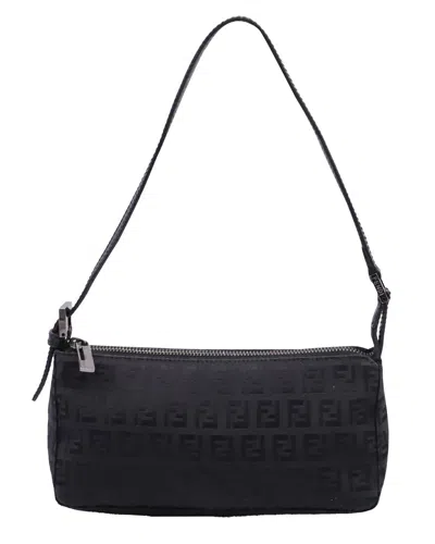 Pre-owned Fendi Black Zucchino  Mini Pochette Shoulder Bag (authentic Pre-loved)