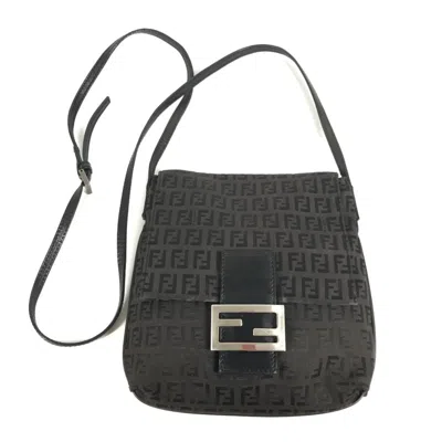 Pre-owned Fendi Black Zucchino Leather Canvas Pochette Shoulder Bag ()