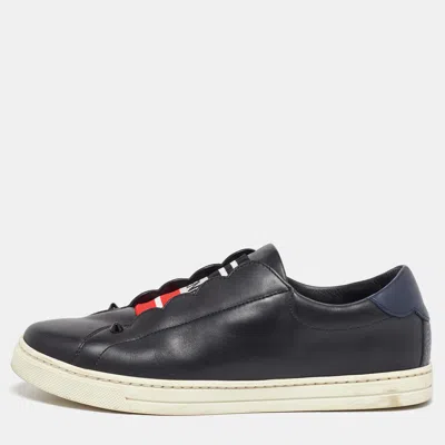 Pre-owned Fendi Black/blue Leather Scallop Detail Slip On Sneakers Size 38