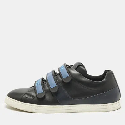 Pre-owned Fendi Black/blue Leather Velcro Straps Sneakers Size 45