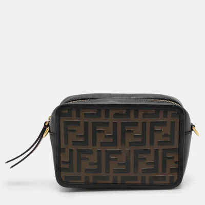 Pre-owned Fendi Black/brown Ff Embossed Leather Mini Camera Crossbody Bag