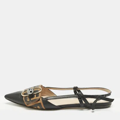 Pre-owned Fendi Black/brown Leather Buckle Strap Slingback Pointed Sandals Size 40