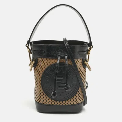 Pre-owned Fendi Black/brown Perforated Leather Mon Tresor Bucket Bag