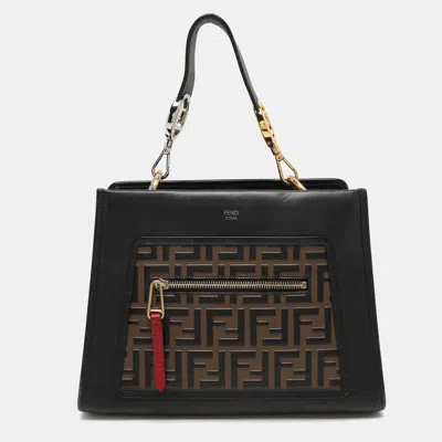Pre-owned Fendi Black/brown Zucca Leather Small Runaway Shoulder Bag