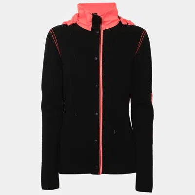 Pre-owned Fendi Black/coral Wool And Nylon Zip Up Hoodie Jacket S