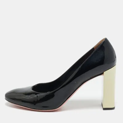 Pre-owned Fendi Black/cream Patent Leather Block Heel Pumps Size 40