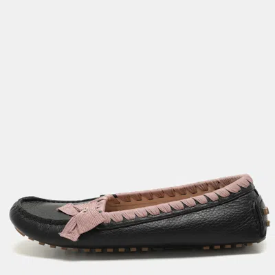 Pre-owned Fendi Black/pink Leather And Fabric Bow Loafers Size 40