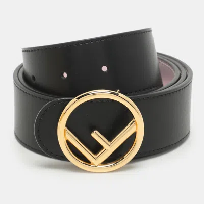 Pre-owned Fendi Black/pink Leather F Logo Round Reversible Belt