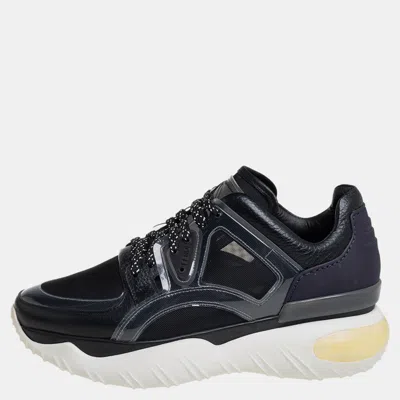 Pre-owned Fendi Black/purple Mesh And Leather Fancy Sneakers Size 38