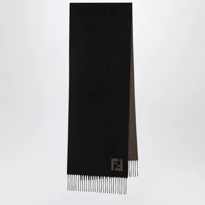 Fendi Black/sand Wool And Cashmere Scarf Men