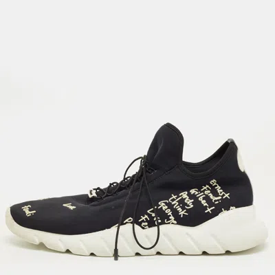 Pre-owned Fendi Black/white Neopene And Knit Fabric Printed Low Top Sneakers Size 43