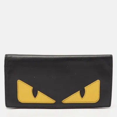 Pre-owned Fendi Black/yellow Leather Monster Continental Wallet