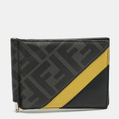 Pre-owned Fendi Black/yellow Zucca Coated Canvas And Leather Diagonal Card Case