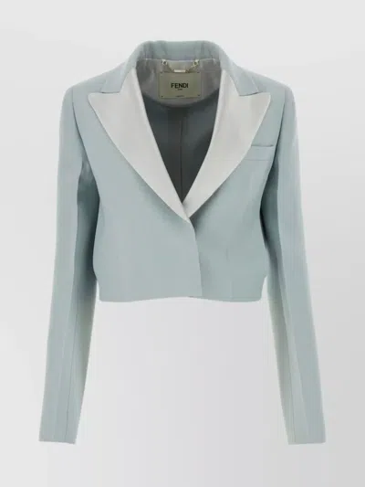 Fendi Blazer Lapels Contrasting Wool Blend In Blue