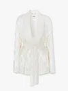 Fendi Jacquard Silk Blazer With Floral Motif In White