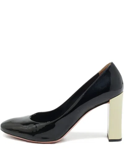 Pre-owned Fendi Block-heel Patent-leather Pumps In Black