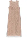 Fendi Women Beige Sleeveless Crewneck Dress With Floral Embroidery In Lace Woman In Neutral