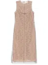 Fendi Women Beige Sleeveless Crewneck Dress With Floral Embroidery In Lace Woman In Neutral