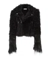 Fendi Blouson Black Patchwork Shearling Biker Jacket In Black