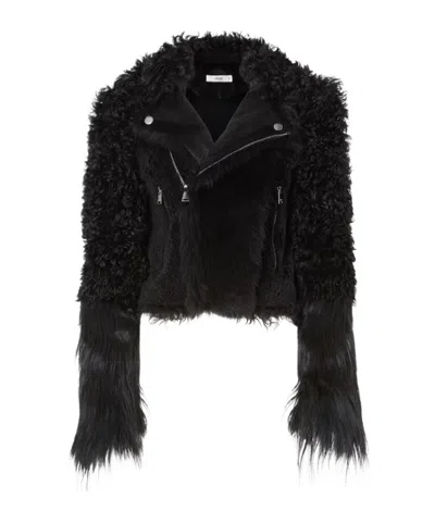 Fendi Blouson Black Patchwork Shearling Biker Jacket