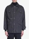 Fendi Ff-pattern Leather-trimmed Jacket In Blue