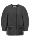 Fendi Women Wool Blouson With Mink Pockets And Inner Ff Logo In Gray