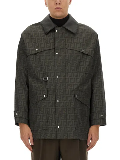 Fendi Blouson In Jacquard "ff" In Brown