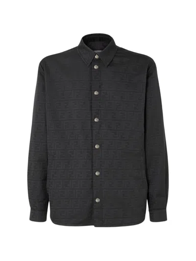 Fendi Blouson In Nylon Jacquard Ff Zucca Nero In Black