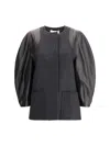 Fendi Blouson Jacket In Mélange Wool And Soft Nappa Leather In Blue