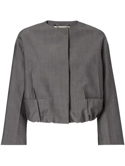 Fendi Kidmohair Jacket Long Sleeves Elastic Waistband In Gray