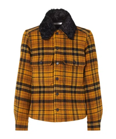 Fendi Blouson Yellow Check Wool Blouson In Brown