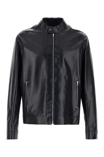 Fendi Leather Jacket Front Pockets Snap Button Cuffs In Black