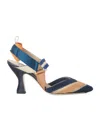 Fendi Blue And Copper Mesh And Beaded High-heeled Slingbacks In Multi
