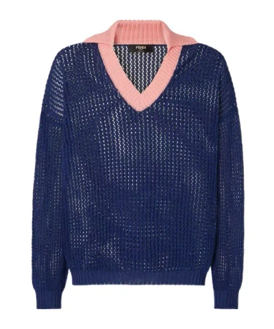 Fendi Blue And Pink Cotton Jumper