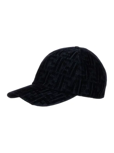 Fendi Blue Baseball Cap With Ff Motif In Denim Man In Multicolor