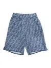 Fendi Blue Bermuda Pants With Elastic Waist And All-over Ff Logo Print In Linen Boy In Blue